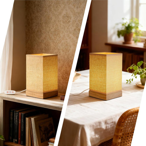 Dimmable LUSHARBOR Boho Bedside Table Lamp, Decorative Rattan Lamp Battery Operated, Small Nightstand Boho Lamp Accent