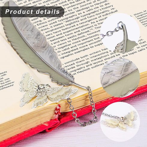 Feather Metal Bookmark with 3D Butterfly Pendant, Unique Glow in The Dark Bookmark Gift for Women