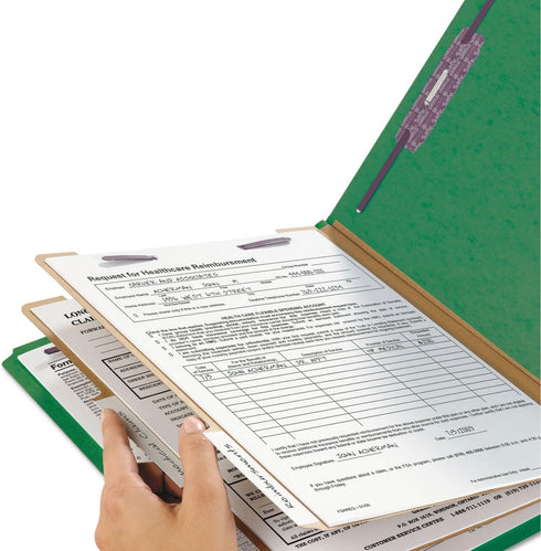 Smead Pressboard Classification File Folder - SafeSHIELD Fasteners, 2 Dividers, 2" Expansion, Letter Size, Green