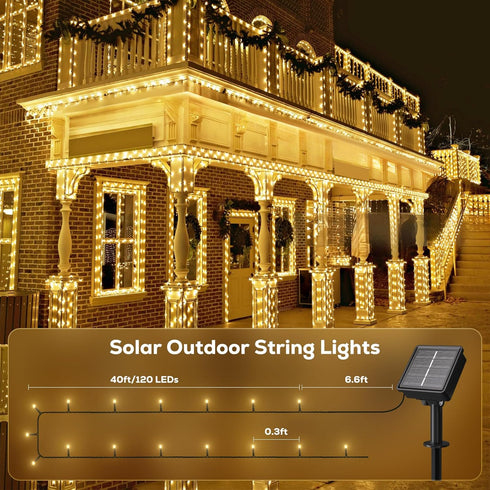 2 Pack 92FT 240 8 Solar String Lights Outdoor - Total LED Solar Christmas Lights Outdoor Waterproof with Lighting Modes
