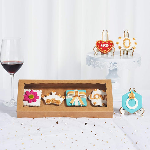4PCS Premium Kraft Brown Cookie Boxes, 12 x 5 x 1.5 inches Bakery Box for Holiday Cookie Gift Sets