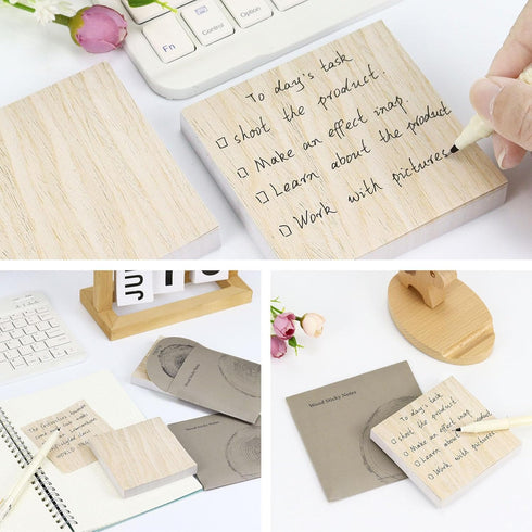 Buqoo Wood Sticky Note Holder with Metal Stencil, 2 Sticky Notes 3"x3", Organizer for To Do Lists
