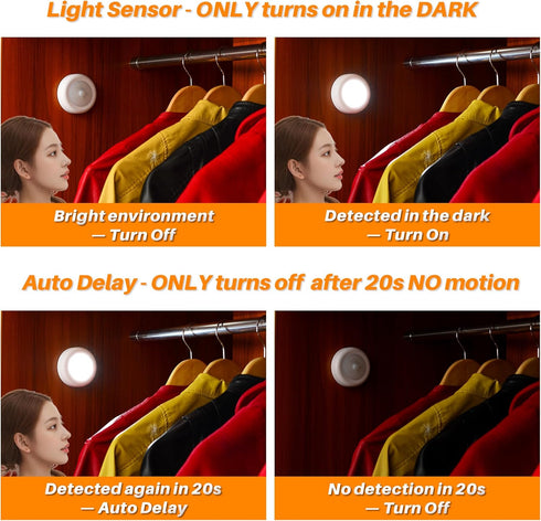 3 Pack 3.1 Closet, STAR-SPANGLED Motion Sensor Lights Indoor AA Battery Operated, Stick on LED Puck Light for Stairs