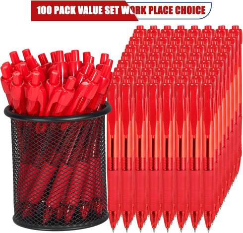 Pens Bulk, 100 Pack No Bleed Red Ink Click Pens, Soft Grip, Wholesale Retractable Ballpoint Pens for Office School