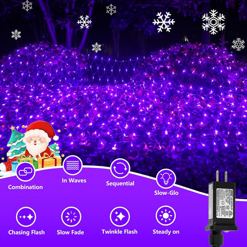 360 12ft 5ft 8 QITONG Purple Net Lights Outdoor Mesh Lights, LED x Christmas Net Light with Modes, Clear Wire Bush