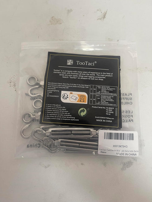 TooTaci M5 Turnbuckle Hook and Eye, 10pcs 304 Stainless Steel Turnbuckles for Cables, Tension Cable Tightener