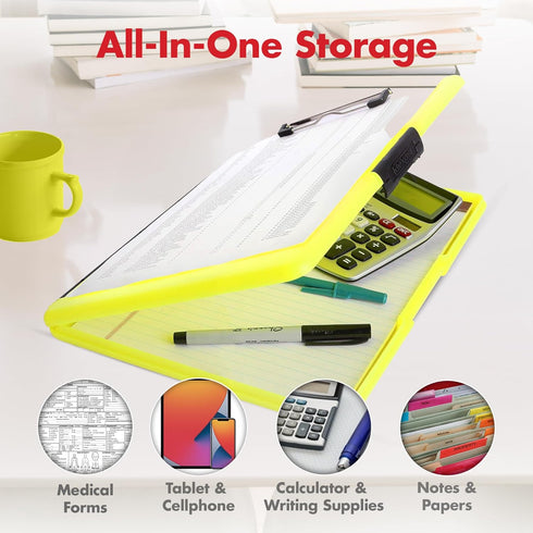 Dexas Slimcase 2 Storage Clipboard, Neon Yellow, Office Supplies Clipboards for Organizing, A4 Holder