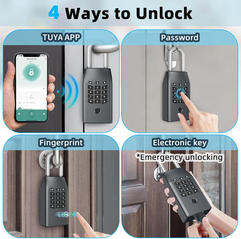 Smart Key Lock Box, with Fingerprint,Tuya APP,Password and Emergency Key Unlocked Methods, APP Remote Control