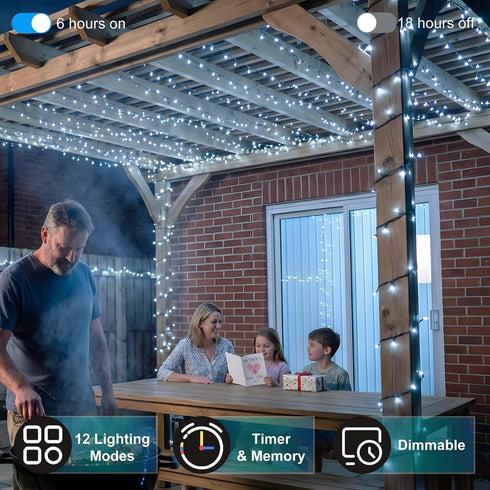 240FT 750LED Lights,12 Dimmable, Christmas Modes Cool White Outdoor String Lights with Timer & Waterproof Green Wire