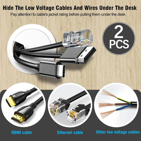 JTemgle 2" Grommet, 2 Spring Desk Plastic Cable Hole Cover Computer Table Cord Wire Organizer Caps Desktop Cord