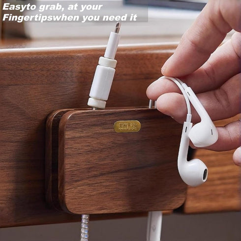 FUTCHINEST Solid Wood Self-Adhesive Cord Holder for Thick Cables - Cable Management for Nightstand, Kitchen,PC,TV