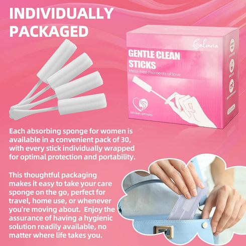 Calvana (30-Pack) Packaged, 6-Petal White Drip Sticks for Females, Drip Stick Absorbing Sponge, Awkward Essentials