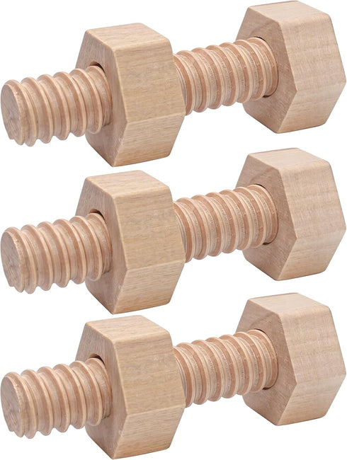 3Pcs Wooden Screw Bolts and Nuts Toys for Kids, Preschoolers, Child, Montessori