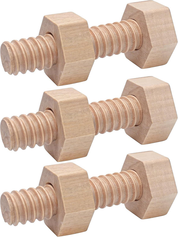 3Pcs Wooden Screw Bolts and Nuts Toys for Kids, Preschoolers, Child, Montessori
