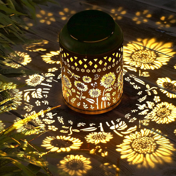 Kaixoxin 2 Pack Solar Garden Decor Metal Lantern Sunflower Table Lamp Bronze