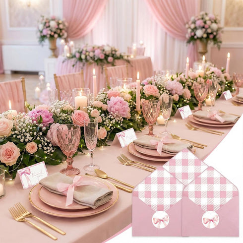 xieketn 36 Pcs Pink Thank You Cards with Envelopes Stickers, Coquette Bow Baby Shower Thank You Cards, Watercolor Cards