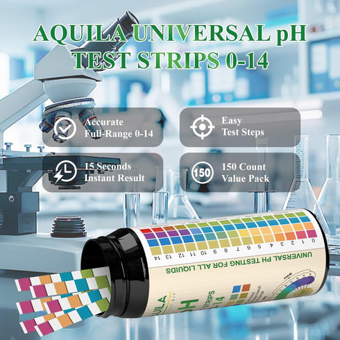 A QUILA 0-14, 150CT pH Test Strips pH Testing Kit for Drinking Water, Pool Spa Aquarium Fish Tank Urine Saliva Food