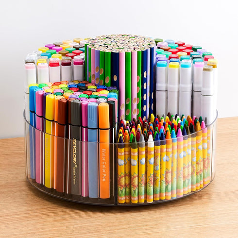 Flytreal 360-Degree 6 Acrylic Pen Marker Organizer for Desk, Rotating Pencil Holder Crayon Art Supplies Storage
