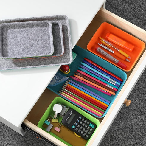Welaxy Lidded Drawer Organizer Bins for Home Office Desktop Storage Box with Lid for Junk Makeup Stationery Organizing