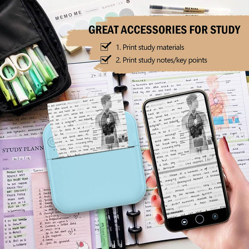 Pocket Printer for iPhone/Android, Wireless Mini Sticker Printer with 10 Rolls Thermal Paper, Portable, Blue