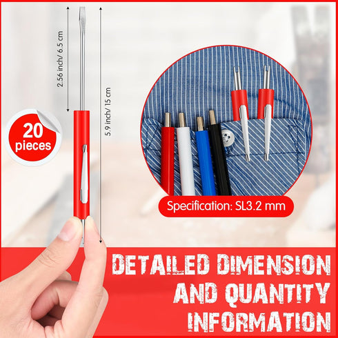 20 Pcs Pocket Screwdriver Double End Mini Screwdriver Set Dual-use Valve Core Removal Tool with Clips Slotted Screwdriver for Ring Doorbell Electricians Mechanicians Technicians Assemblers (Red)