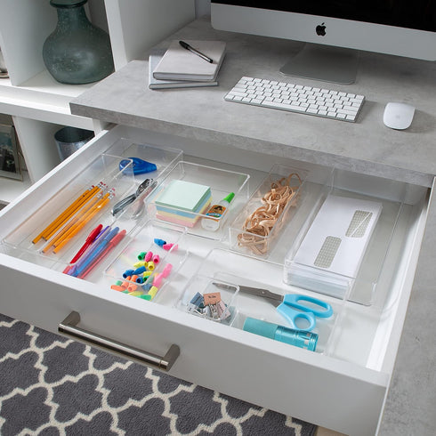 Simplify Small Square Drawer Organizer, 3" x 3" x 2", Multi-Purpose Home Organization Desk Accessories Clear