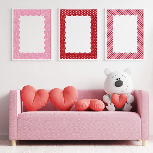 Whaline 69Ft Valentine's Day Glitter Bulletin Board Borders, 5 Designs Red Pink Heart Stripe Dot Decoration