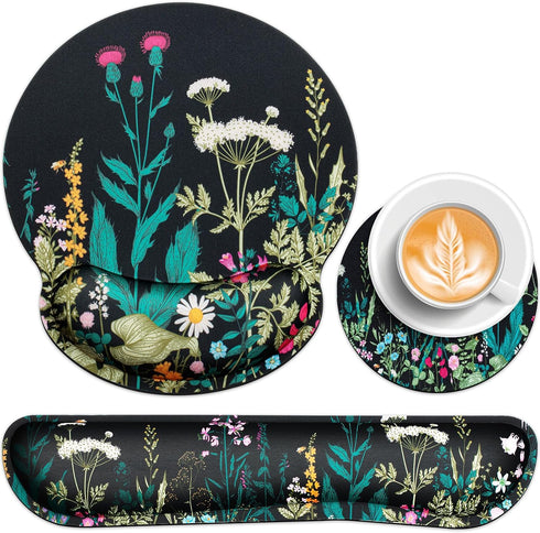 QOMOLAMA Mouse Pad with Wrist Rest Set, 3-in-1 Wrist Support Mouse Pad Set,