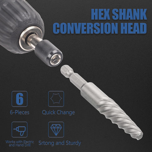 Damaged Screw Extractor Set, Easy Out Bolt Extractor with Quick Change Adapter for Easily Remove Broken Bolts, Stripped Screws, Studs, 6-Piece