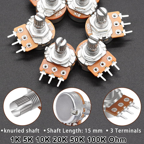 Taiss 77PCS Potentiometer Kit with Rotary Knobs, WH148 1K-100K Ohm Assortment for Variable Resistor