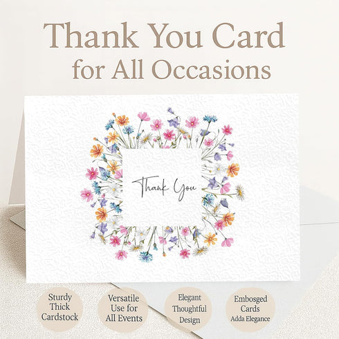 60 Envelopes,6 4x6Bulk Set-Thank Racrico Embossed Thank You Cards With Elegant Floral Designs, Thank You Card You