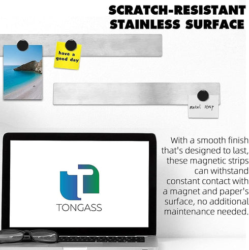 TonGass Magnetic Strip (6 Pcs, 2x15 Inches) with Adhesive Backing Stainless Steel Strips for Home Office