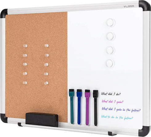 VUSIGN White Board and Cork Board Combination, 17" x 23" Dry Erase Board and Corkboard Combo for Home or Office