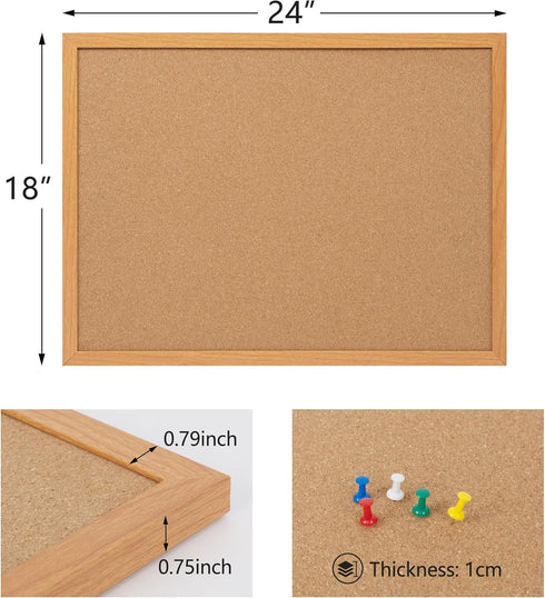 Board2by Cork Board Bulletin Board 18" x 24", Wood Framed Corkboards for Wall Decor, Large Hanging Office Message Board