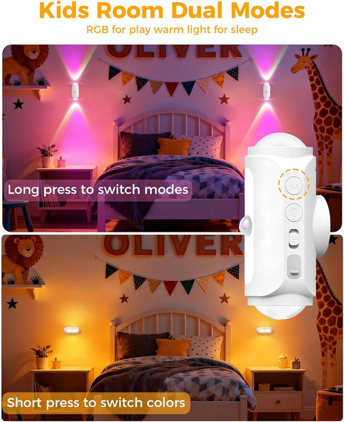 Lazukes Set 2, Motion Sensor Wall Light, Rechargeable Peel and Stick on Sconce of Wireless No Drill RGB Wall Lamps