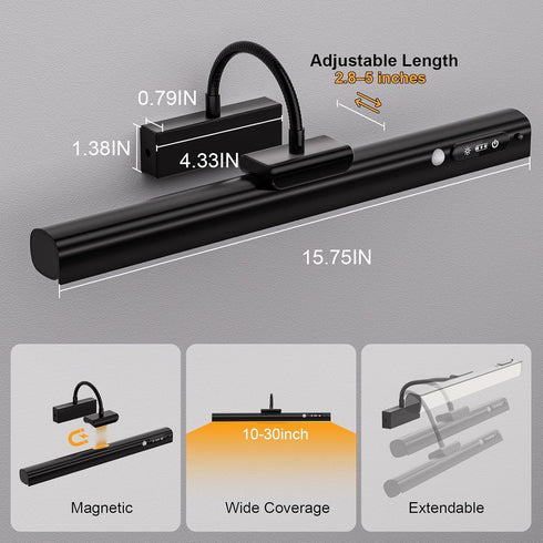 15.7'' 9000mAh Picture Lights for Wall with Motion Sensor, Rechargeable Battery Operated Poster Lights for Paintings