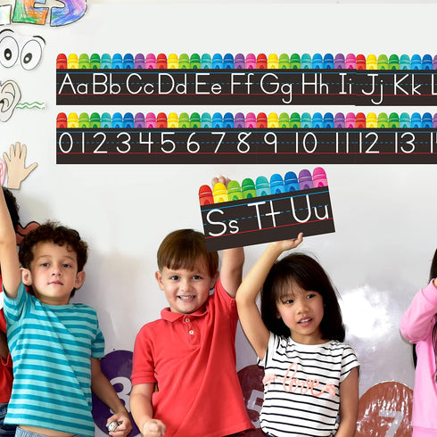 Set, 15 26 0-20 Alphabet Bulletin Board PCS Crayon Die-Cut ABC Wall Decorations Upper & Lower Case Letters Plus Numbers