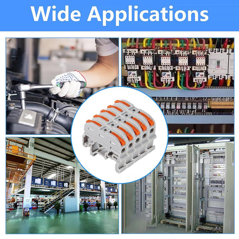 50PCS DIN Rail Terminal Blocks Kit, Universal Compact Lever Wire Connector for Electrical Wires, Detachable Ground