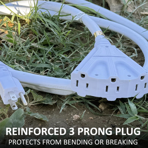 YOJOE White 8 ft Outdoor Extension Cord Multiple Outlets 3 Prong - 16/3 SJTW Waterproof Power Extension Cable