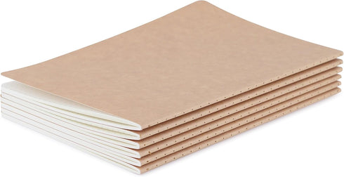TWONE Travel Journal, 6 Pack A5 Notebook Journal for Travelers, Kraft Brown Soft Cover, 60 Square Grid Pages