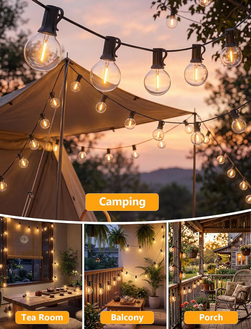 50FT G40 Bulbs, 2700K (25 Bulbs 2 Outdoor String Lights - Shatterproof LED Waterproof Connectable Patio String Lights