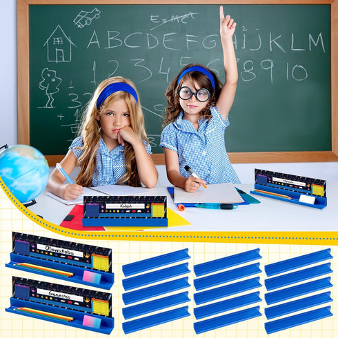 PerKoop 5 Pcs Classroom Desk Name Plates Holder Set, Index Cards Storage, Kids Desk Accessories, Park Station Tray