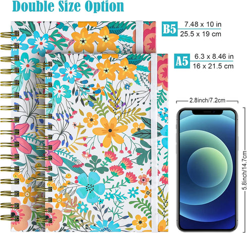 Spiral Notebook, B5 Lined Journal for Women, Hardcover with 2 Pockets, College Ruled, 160 Pages, 7.48" x 10"