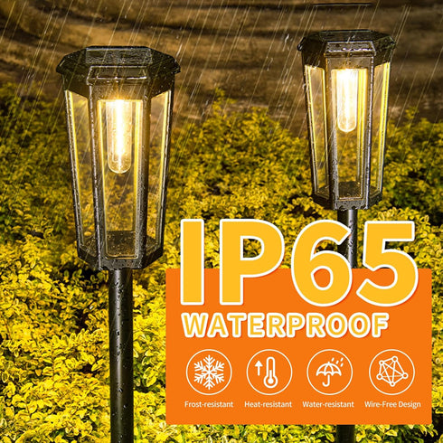 Generic 3000K 2 Pack Solar Pathway Lights, LED Solar Lights Outdoor Waterproof, Garden Lighting for Yard Path Landscape