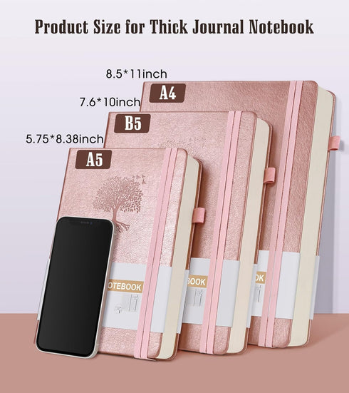 Lined Journal Notebook -365 Pages A5 Thick Journals for Writing Ruled Notebook, Pink Hardcover Leather Journals for Women Men, Daily Journal Notebook for Work, Note Taking ( 5.75'' X 8.38'' Rose Gold) by Ansopu