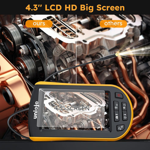 UNIOJO 5.2mm IP67 4.3" 1080P 8 32GB Borescope, Endoscope Camera with Light, Waterproof Sewer Camera with LCD Screen, HD