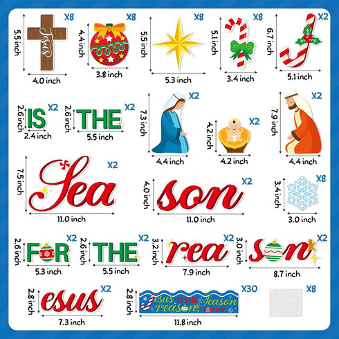 BeYumi 96Pcs Jesus is The Reason for The Season Cutouts Bulletin Board Decoration Set Christmas Nativity Christian Faith Religious Sunday School Classroom Chalkboard Wall Borders Church Winter Decor by BeYumi