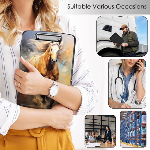 Clipboard with Storage, Nursing Clipboards Folder with Pen Holder for Teacher Nurse, Galloping Horse