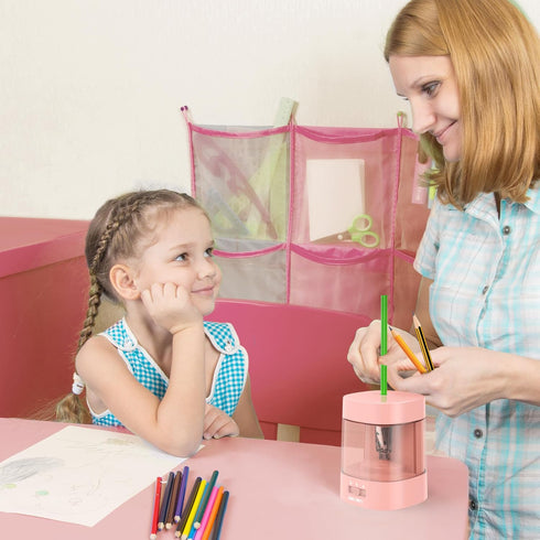 Deli Electric Pencil Sharpener, Automatic for No.2 and Colored Pencils, USB & Battery Operated, Pink