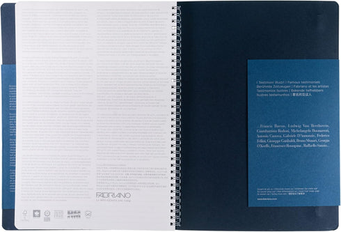 Fabriano Ecoqua Plus Hidden Spiral-Bound Notebook, A4, Lined, 8.3" x 11.7", Navy